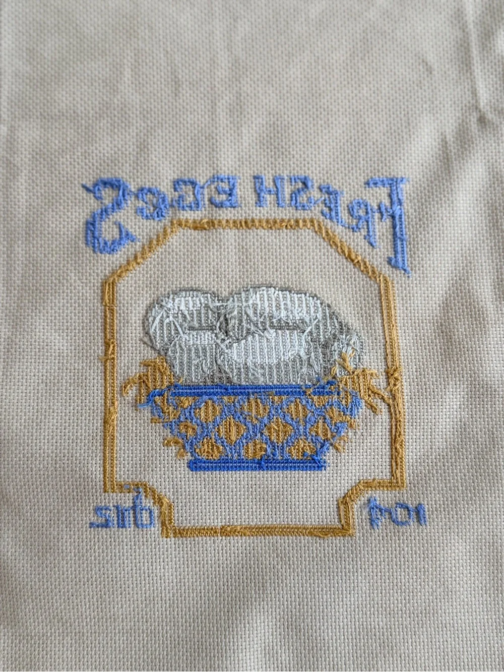 New Fresh Eggs Cross-Stitch Panel - Blue & Gold